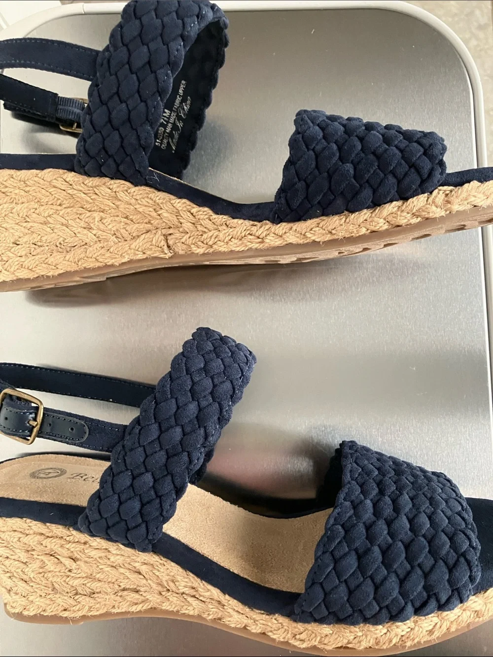 Bella Vita Mariella Navy Woven Espadrille Wedge Slingback Sandals 7.5M